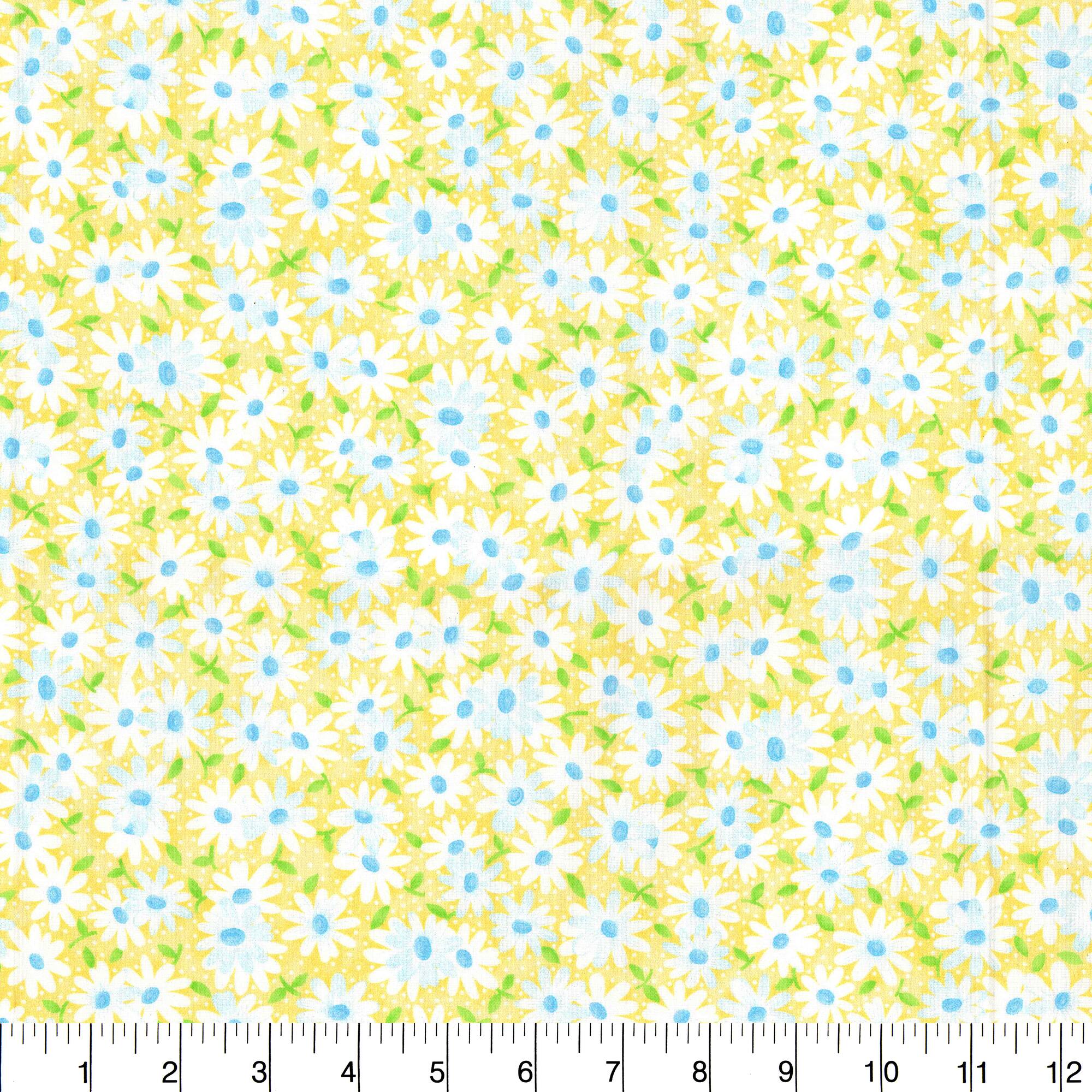 Fabric Traditions Daisy on Yellow Cotton Fabric